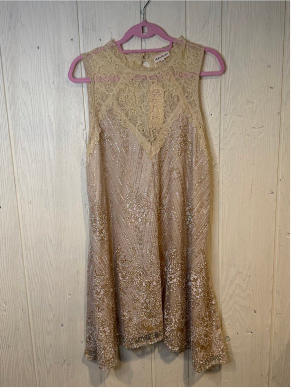 Women's Southern Fried Chics Mini Dress XXXL Beige Gold Sequin Lace NWT